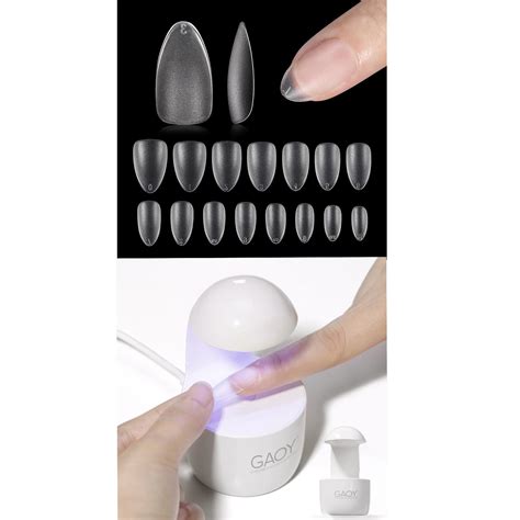 Amazon GAOY Extra Short Almond Fake Nail Tips With Mini UV Light