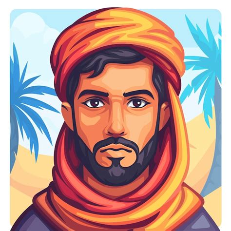 Premium Vector Handsome Bearded Arabic Man In Turban On The Beach