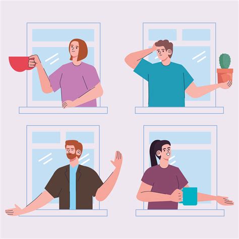 neighbors sharing things through window 5176369 Vector Art at Vecteezy