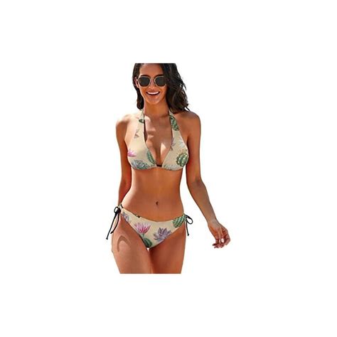 Bikini Donna A Fascia Fiori Succulenti E Cactus Triangolo Bikini Due Pezzi Costumi Da Mare