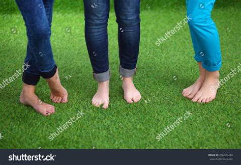 Three Women Naked Feet Standing Grass Stock Photo 276426434 Shutterstock