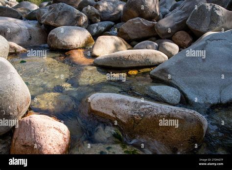 Scene Of Fresh Water Stream Flow And Natural River Hard Rock With