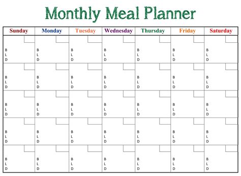 Meal plan calendar printable calendar templates