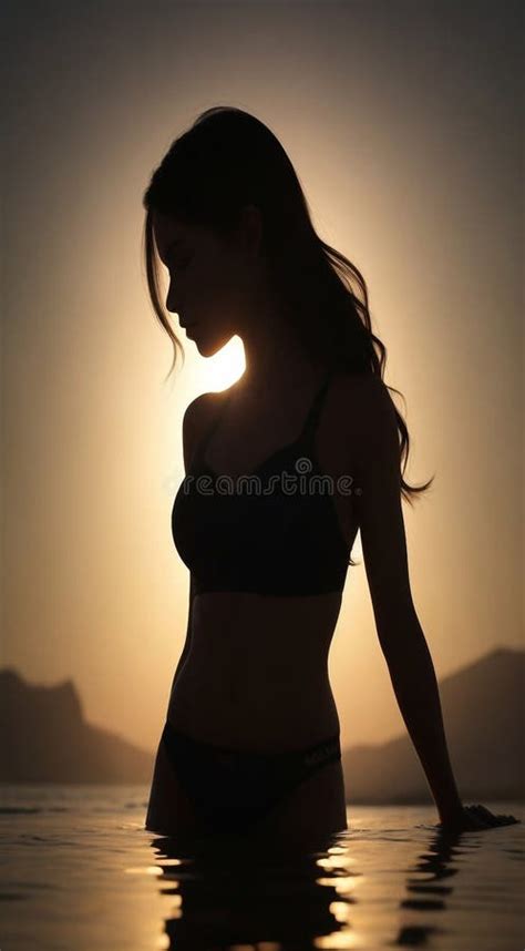 Silueta De Una Mujer En Una Silueta Bikini De Una Mujer En La Silueta De La Puesta De Sol De Una