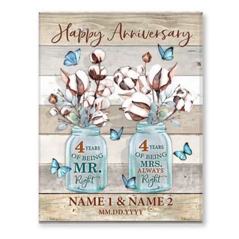 4 Years Of Marriage Gift, Personalized Mr And Mrs Sign, 4 Years Married ...