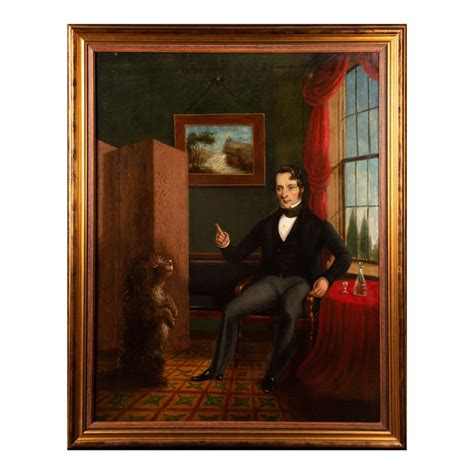 Oil On Canvas Of An Englishman And His Dog 19th Century For Sale At