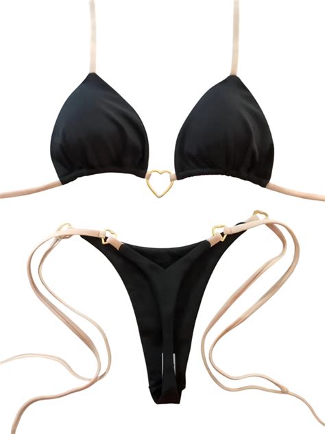 Tanga Bikini Mit Triangel Oberteil Und Metallherz Minimalistischer Damen Badeanzug Mit