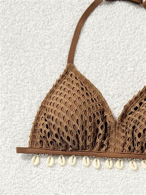 SHEIN Tween Girls Swim Pcs Set Vcay Shell Brown Bikini Set Cover Up Skirt Pink Shop