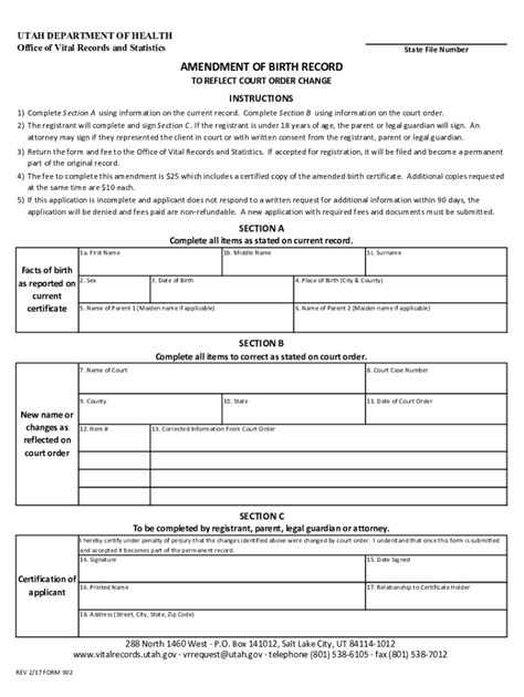 Fillable Online Amendments to Birth RecordsDepartment of HealthState ...