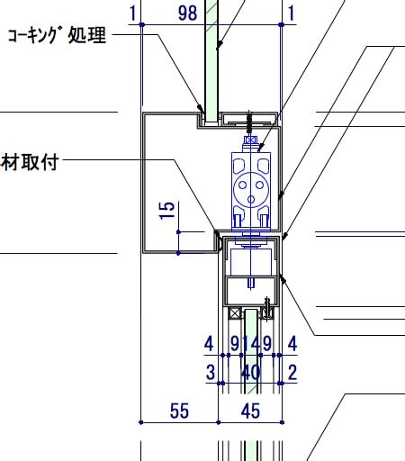《建具》コンシールドを使用したガラスFIXスチールドアの事例 ｜ 図面屋.com 店舗設計詳細図「虎の巻」