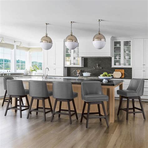 Orangeone Hampton 26 In Solid Wood Gray Swivel Bar Stools With Back