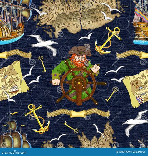 Fondo Senza Cuciture Con Capitano Del Pirata Che Cerca I Tesori