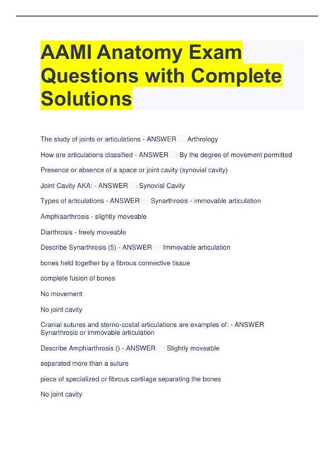 Aami Anatomy Exam Questions With Complete Solutions Aami Anatomy