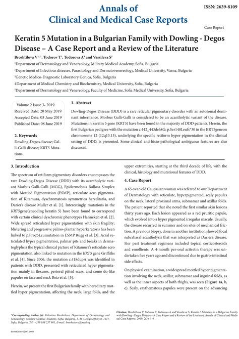 Keratin 5 Mutation in a Bulgarian Family with Dowling – Degos Disease