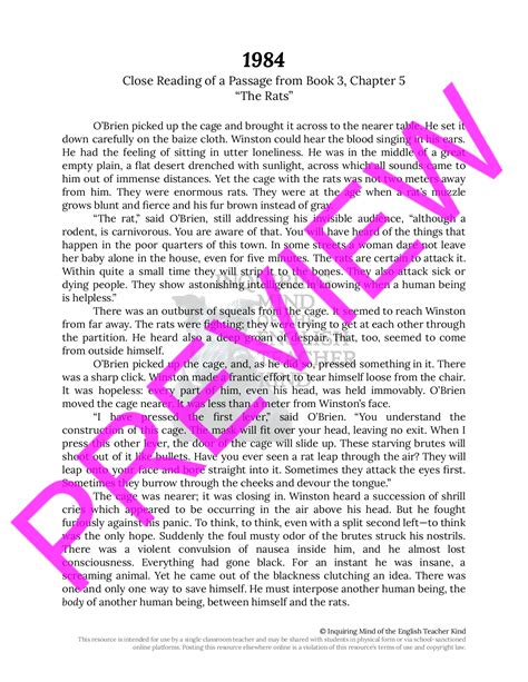 1984 Book 3 Chapter 5 Close Reading Worksheet | Teaching Resources