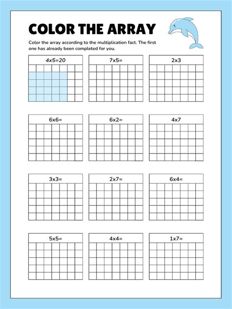 color  array multiplication worksheet  blue simple lined style