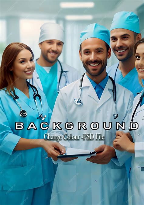 Premium PSD | Group of a medical team Happy doctor leading a team of