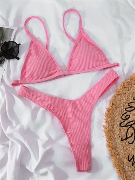 Solid Triangle High Cut Bikini Swimsuit Shein Usa