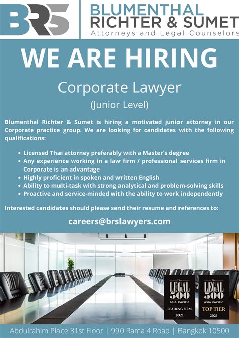 BRS Hiring Corporate Lawyer - BRS Lawyers