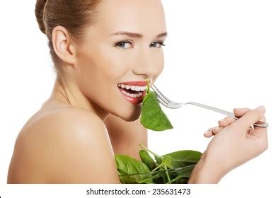 Portrait Nude Woman Eating Lettuce Bowl Stock Photo Shutterstock