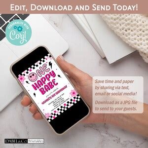 One Happy Babe Birthday Invitation Baby S 1st Birthday Editable