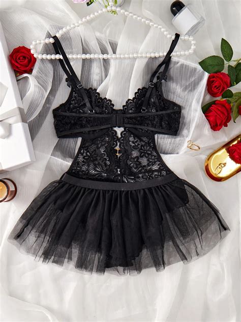 Sexy Women S Lingerie Set Open Bodysuit Lace Perspective Night Skirt