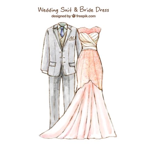 Premium Vector | Nice wedding suit & bride dress design