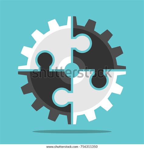 Cog Wheel Assembled White Black Puzzle Stock Vector (Royalty Free ...