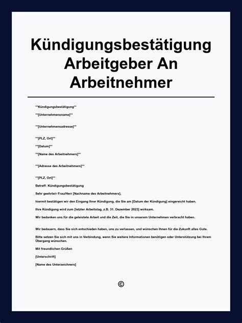 Muster Kündigungsbestätigung Arbeitgeber An Arbeitnehmer