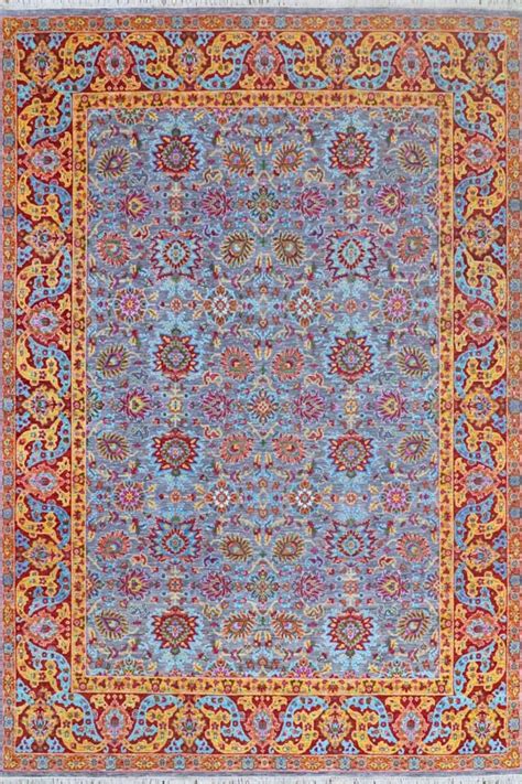 persian heriz multicolor border handknotted wool carpet yak carpet