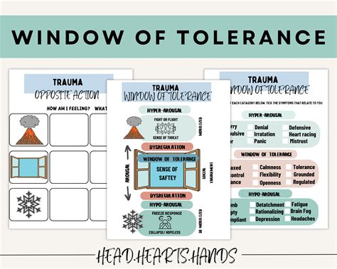 window  tolerance worksheets emotional regulation trauma therapy