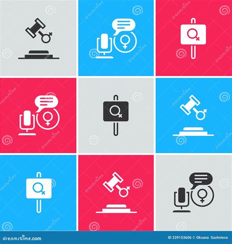 Set Female Rights Microphone And Feminist Activist Icon Vector Stock