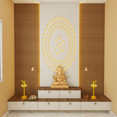 Modern Spacious Pooja Room Design With Strip Lighting | Livspace