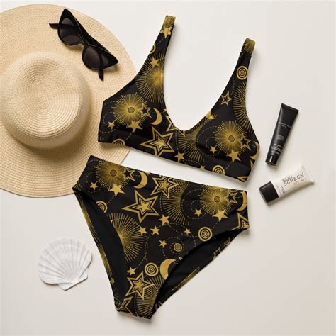 Celestial Bikini Set Witchy Crop Top Bikini Vintage High Waisted Swim Suit Goblincore