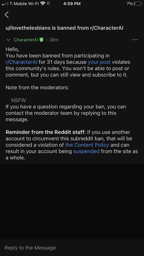 I GOT BANNED FROM THE OFFICIAL REDDIT PAGE : r/BetaCharacterAi