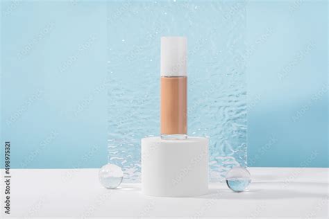 Cosmetic Liquid Foundation Nude Cream Bottle Mockup On White Cylinder