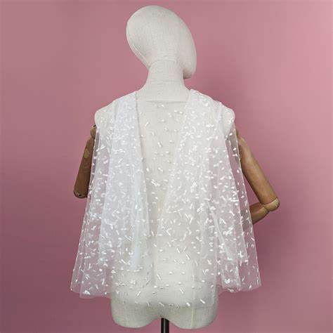 Polka Dot Bridal Capelet Tulle Cover Up, Wedding Cape With Embroidered