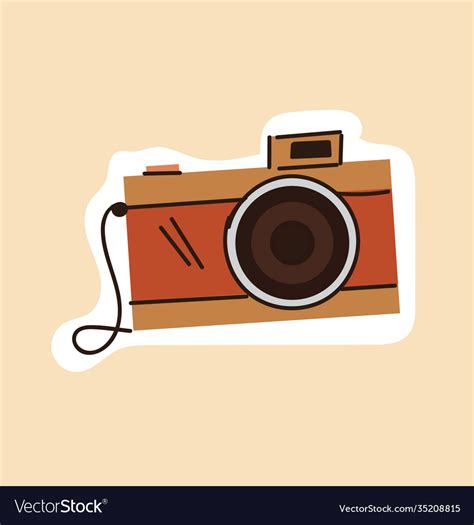 Brown outline vintage camera on beige background Vector Image