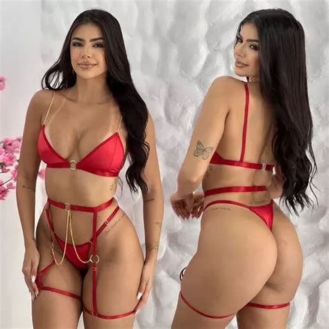 Lingerie Luxo Sexy Sensual Dourada Completa Frete Grátis Parcelamento sem juros