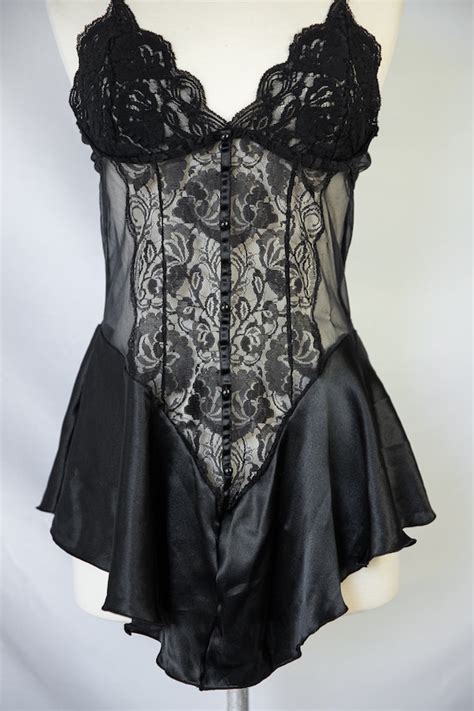 Vintage Black Lace Babydoll Peplum Lingerie Camisole Gem