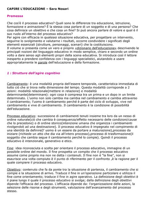 Capire l'educazione riassunto - CAPIRE L'EDUCAZIONE – Sara Nosari