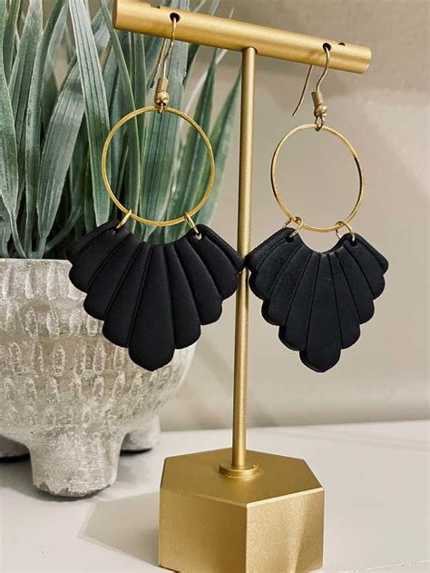 Large Scalloped Hoop Dangle Earrings | Black earrings dangle, Dangles