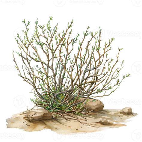 Desert Bush with Dry Grass and Rocks 46453707 PNG