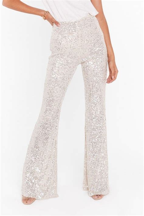 Born To Sequin High Waisted Flared Pants Hen Party Outfits