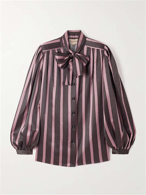 VALENTINO GARAVANI Pussy Bow Striped Silk Satin Blouse NET A PORTER