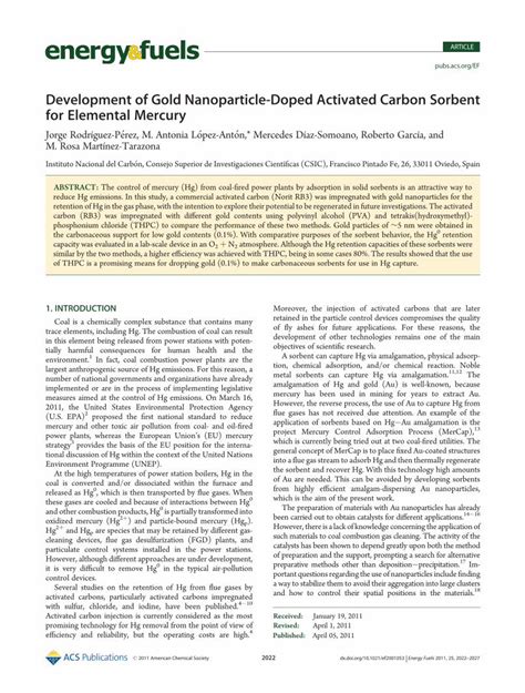 PDF Development Of Gold Nanoparticle Doped Activated Carbon Sorbent