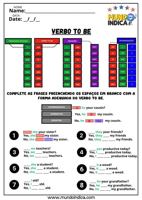 Exercícios Verbo To Be Para Imprimir - 5 Atividades de Inglês com o Verbo to Be para Imprimir