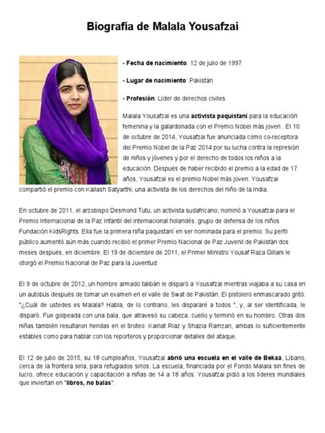 A Biografia De Malala - Biografía de Malala Yousafzai | PDF | Malala Yousafzai