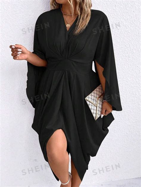 Shein Clasi Plus Solid Batwing Sleeve Twist Front Asymmetrical Hem Dress Shein Usa