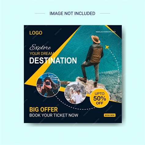 Premium Vector | Travel tour social media post template, flat design